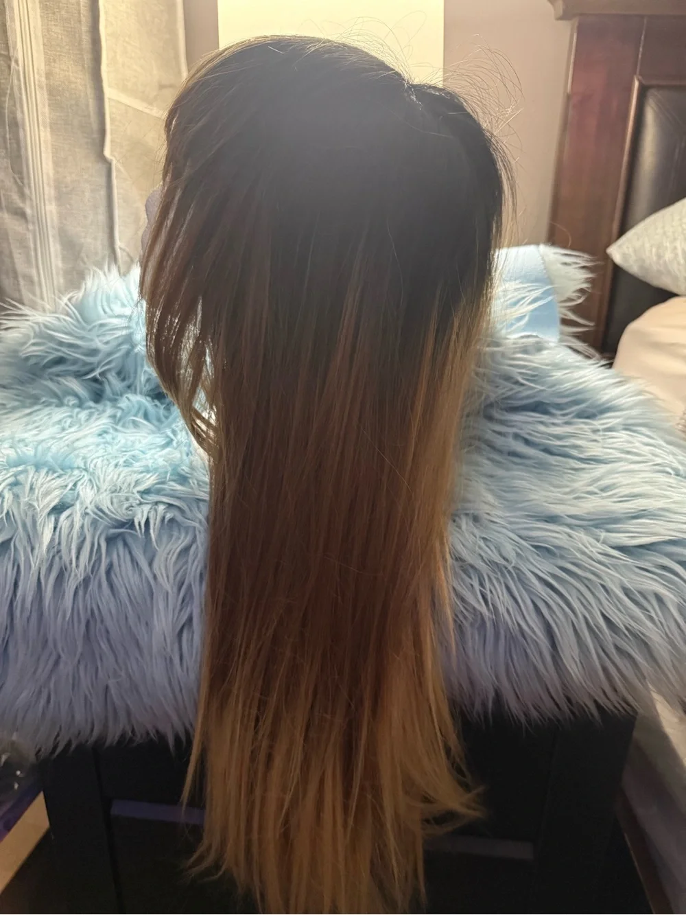 Natural Ombre Brown to Blonde Long Wig with Bangs ***never worn***